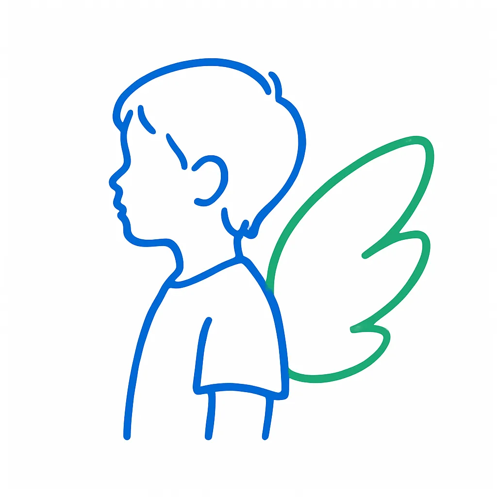 Minimalist illustration of a child silhouette with angel wing